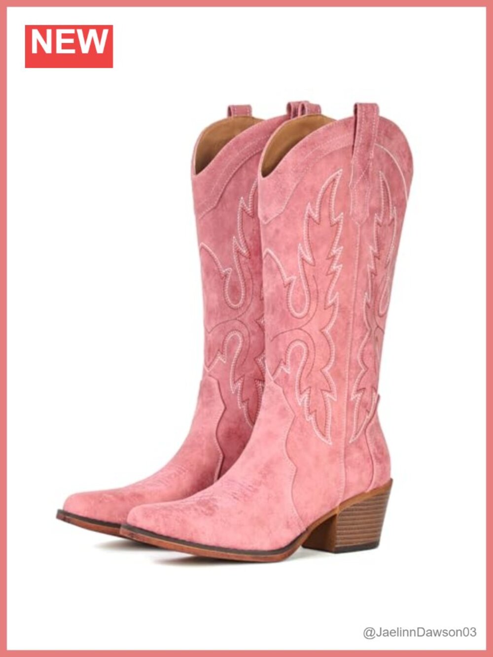 Women's Western Cowboy Boots Snip Toe Mid-Calf Pull-On Faux Leather Embroidered